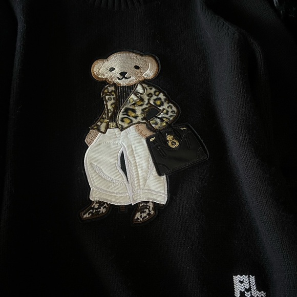 Polo Black Sweater with Bear patch. Adorable 🧸 wore once - Picture 3 of 5